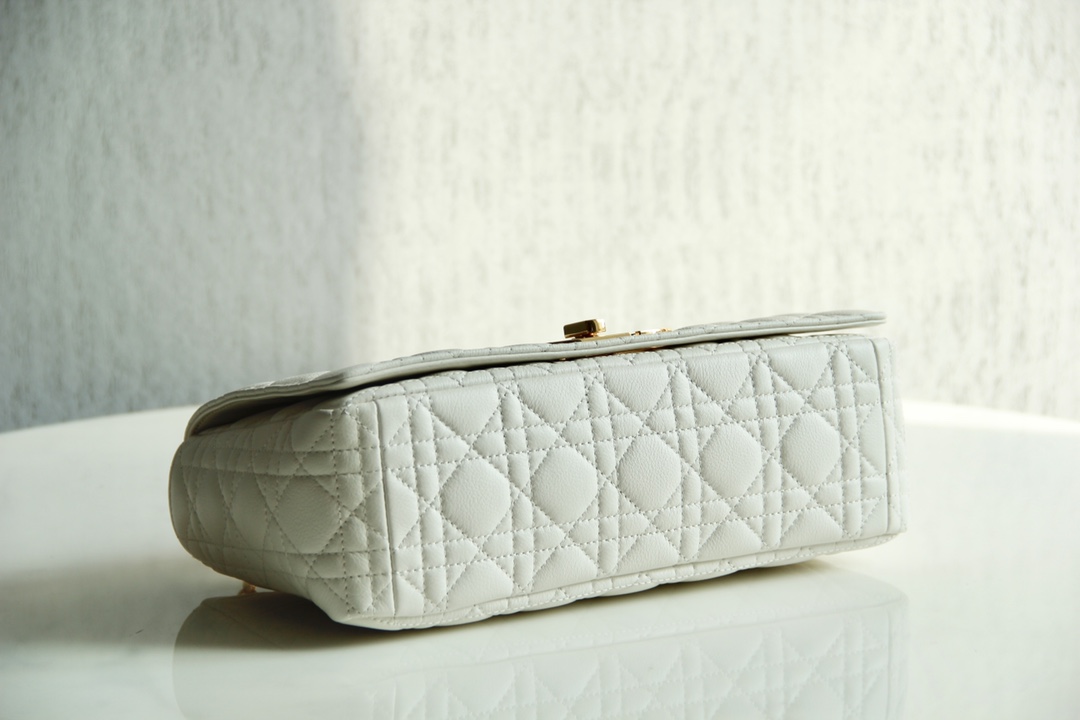 Large Dior Caro Bag White Supple Cannage Calfskin